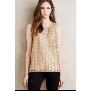 Anthropologie Sunday in Brooklyn Gold Leaf Pattern Sleeveless Top Small